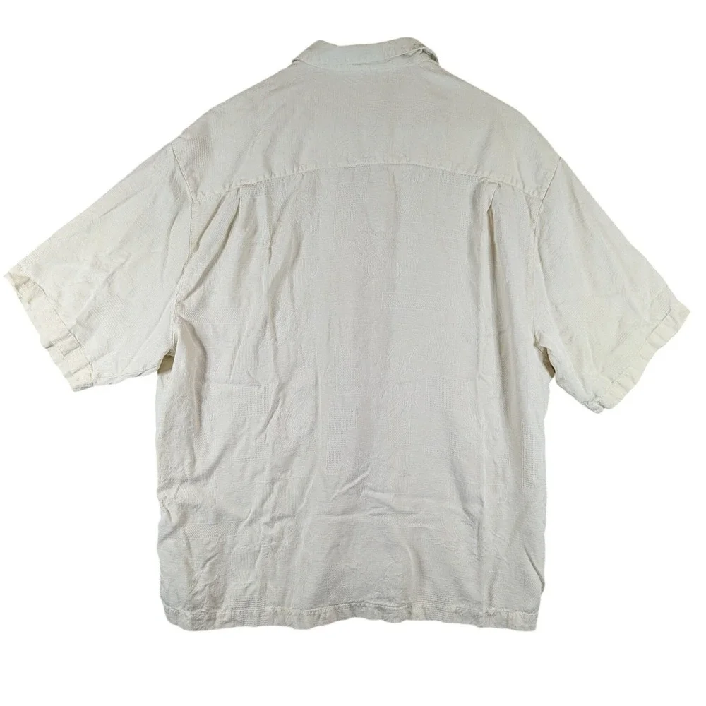 Jamaica‎ Jaxx Silk Button Up Shirt Jacquard Short Sleeve Cream Beige Mens Large